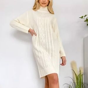 Cream cable knit turtleneck sweater dress. New with tags